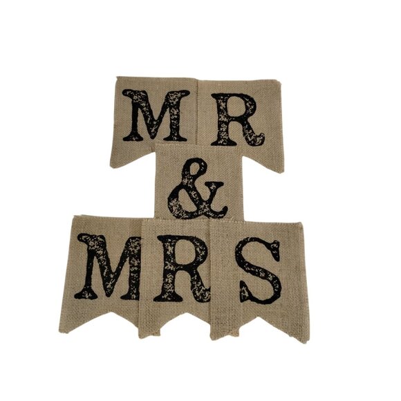 Recollections Mr. and Mrs. Jute Burlap Banner 7 Piece Set Wedding Rustic Decor - Picture 3 of 6